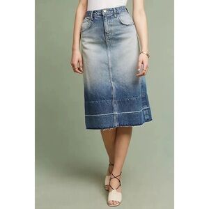 CURRENT/ELLIOTT  by ANTHROPOLOGIE Slit Midi Skirt in Indigo Ombre